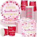 Hushee 200 Pcs Valentine's Day Little Sweetheart Baby Shower Paper Plates Cups Napkins Party Supplies Tableware Set Disposable Cup Napkin for 50 Guest Party Decoration