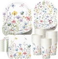 Pickmesh 250 Pcs Spring Floral Disposable Tableware Set Wildflower Butterfly Disposable Paper Plates Napkins and Cups for Baby Bridal Shower Birthday Wedding Baby in Bloom Garden Tea Party Supplies