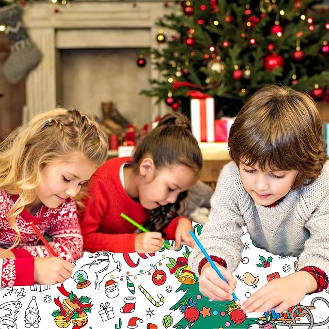Christmas Crafts for Kids, Giant Coloring Poster/Tablecloth, 30 x 72 Inches Jumbo Versatile Banner, Party Favors for Family or Classroom, Holiday Xmas Party Decorations