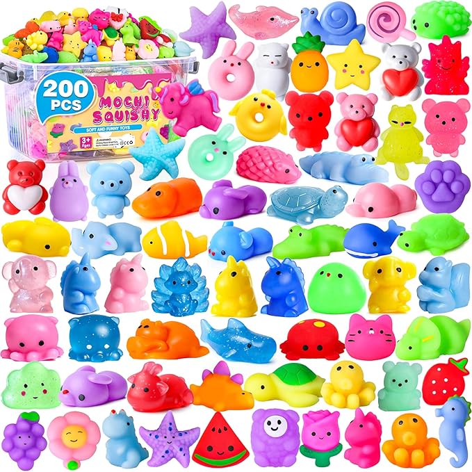 200 Pack Squishy Toys, Mochi Squishy Bulk, Kawaii Squishies Party Favors for Kids, Stress Relief Sensory Toys, Treasure Box Toys for Classroom Prizes, Easter Basket Stuffers,Goodie Bags Fillers