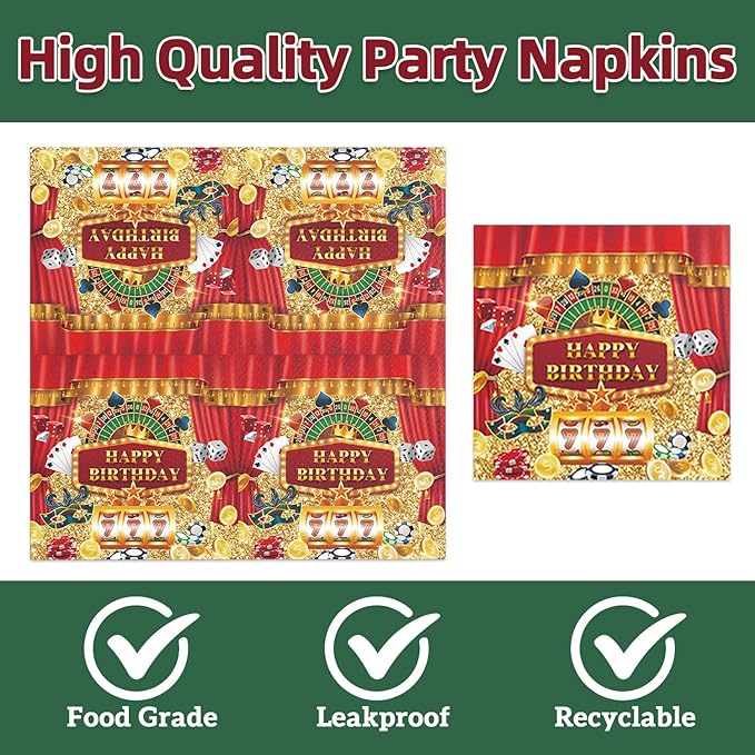 40Pcs Casino Birthday Party Decorations Las Vegas Disposable Tableware Casino Themed Plates and Napkins for 20 Guests Poker Card Birthday Party Decorations