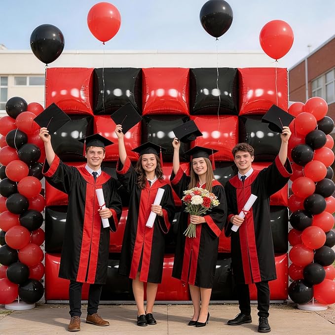 Black Red Square Foil Balloon Wall,25Pcs Double Sided Foil Balloons Backdrop Helium Tunnel Arch Garland Kit for Birthday New Year Eve Graduations Bridal Anniversary Party Decorations