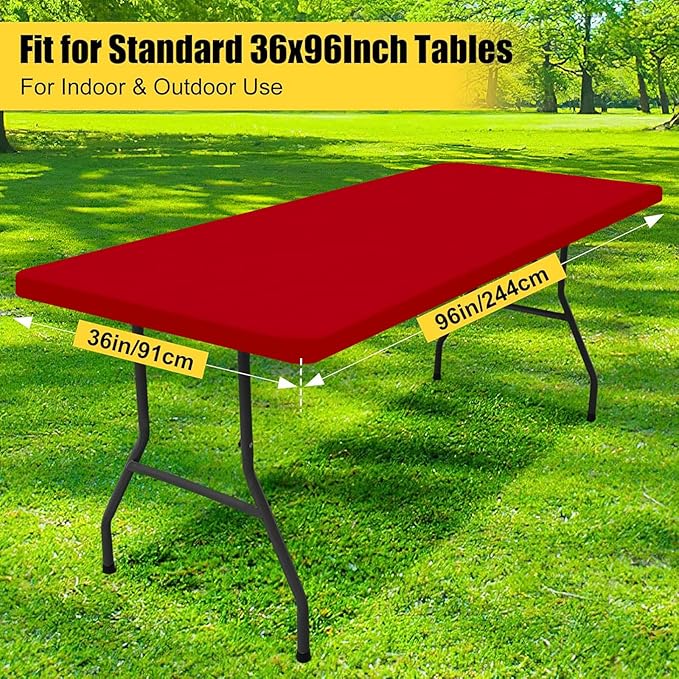 Smiry 2 Pack Rectangle Picnic Table Cloth, Waterproof Elastic Fitted Tablecloths, Washable Polyester Rectangular Patio Table Cover for Camping, Indoor and Outdoor (Red, 36"x96")