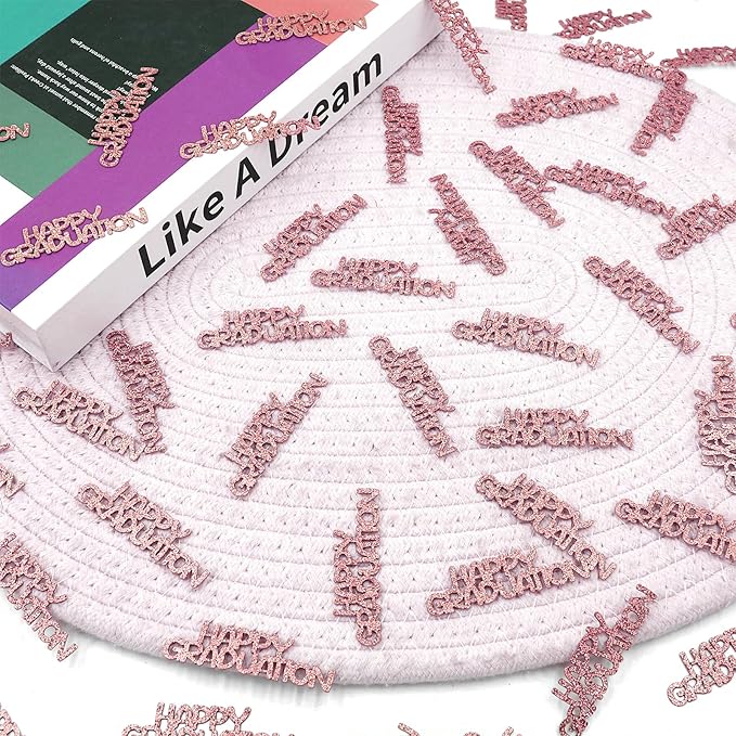 Rose Gold Happy Graduation Confetti Class of 2026, 120 PCS Glitter Graduation Decorations 2026, Grad Confetti for Grad Party Decorations.