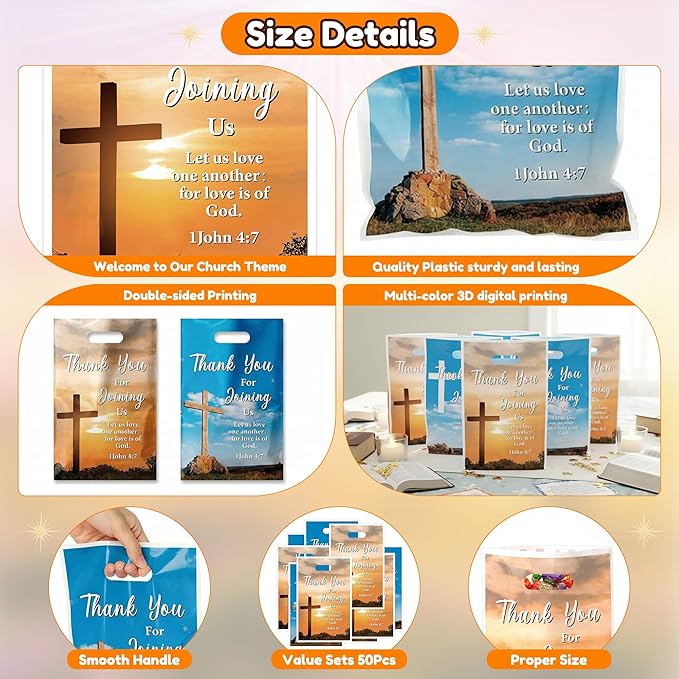 50Pcs Welcome to Our Church Party Favor Bags Religious Church Goodie Candy Treat Gift Bag, Christian Cross Party Decoration for VBS Sunday School Bible Verse Jesus Birthday Party Supplies