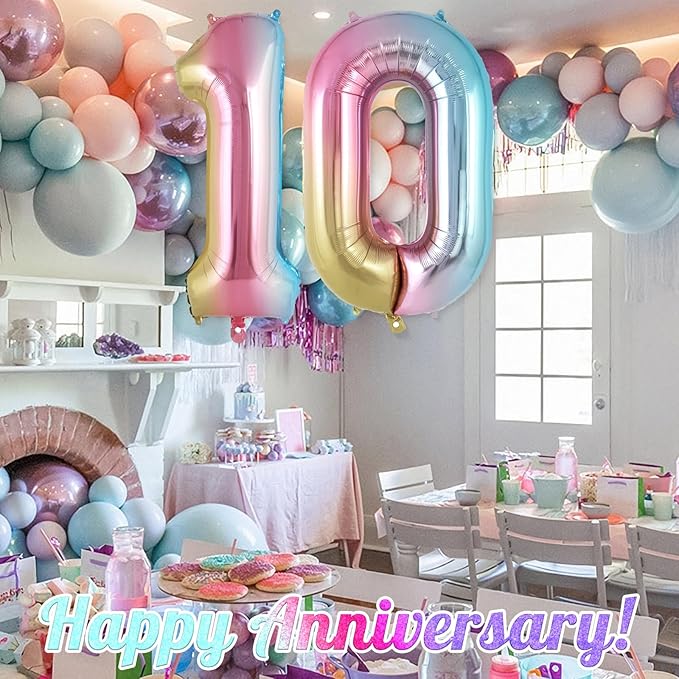 Rainbow Gradient Number 0 Balloon, 40 Inch Big Large Foil Number Balloons, Jumbo Mylar Number 0 Balloons for Birthday Party Decorations Supplies Anniversary Celebration