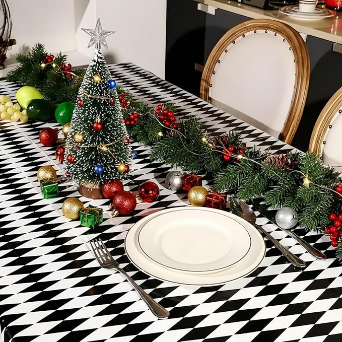 Irenare 6 Pieces Black and White Checkered Tablecloth Gingham Tablecover Disposable Plastic Tablecloth Spring Picnic Tablecover for Spring Birthday Party Sock Hop Holiday Party Decor 54 x 108 Inches