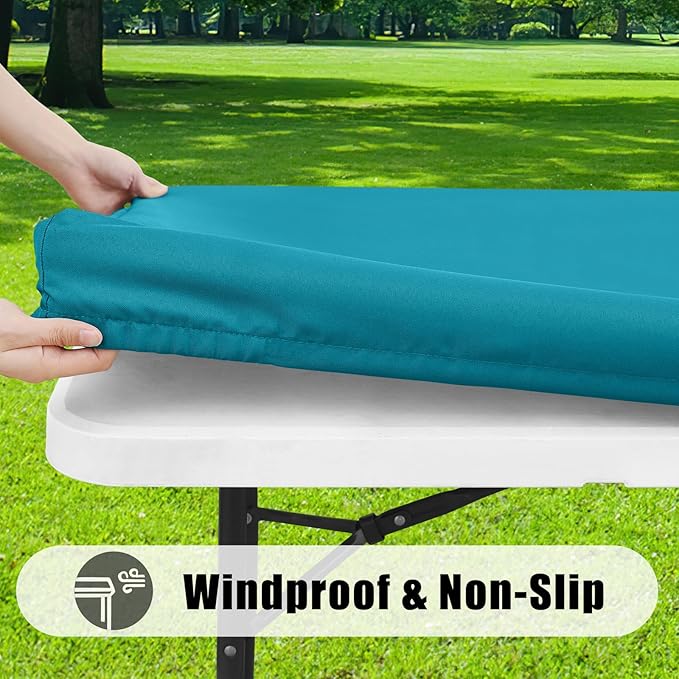 Smiry 2 Pack Rectangle Picnic Table Cloth, Waterproof Elastic Fitted Tablecloths, Washable Polyester Rectangular Patio Table Cover for Camping, Indoor and Outdoor (Teal, 30"x72")