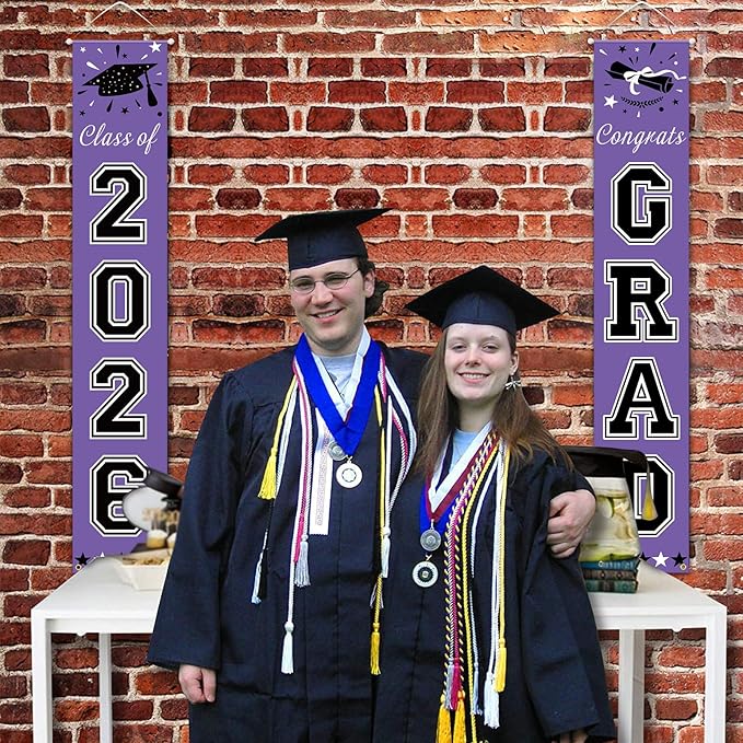 DAZONGE 2026 Graduation Decorations Purple - Graduation Porch Banners Class of 2026 Decorations for Any Schools or Grades