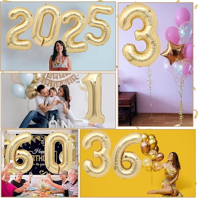 40 inch White Gold Number Balloon Giant Foil Helium Balloons Champagne Gold Number 0 Balloon for Birthday Party Decorations