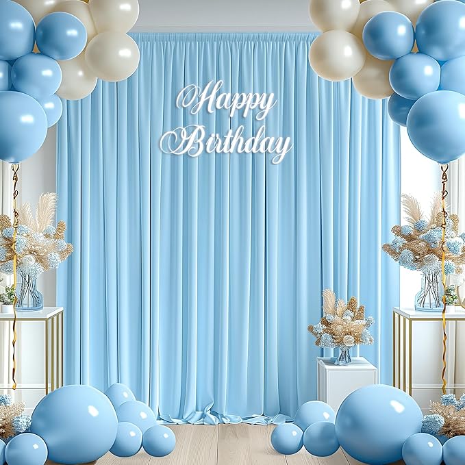 16x10FT Baby Blue Backdrop Curtains for Wedding Parties, Wrinkle Free Polyester Photography Backdrop Drapes for Wedding Baby Shower Birthday Parties Stage Background Stand Decorations 4x10ft,4 Panels