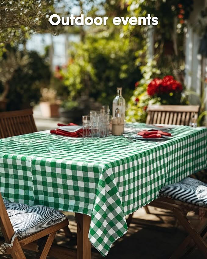 Pureegg Premium Use and Throw Table Covers 10 Pack 54x108 Inch Black for Rectangular Tables, Green Plaid