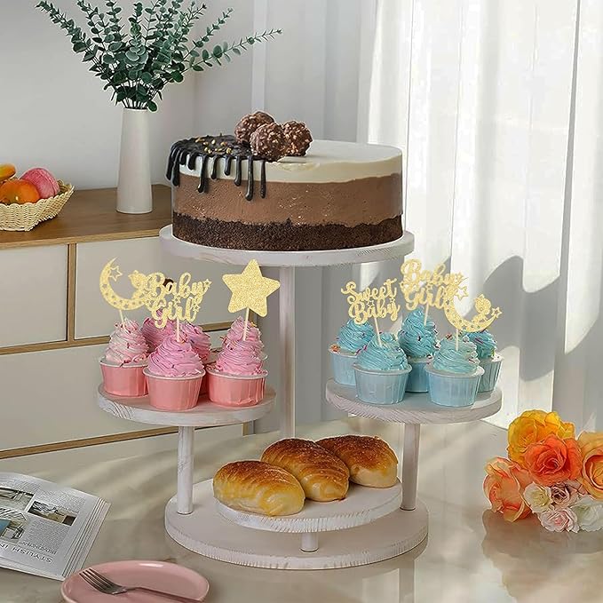 Gyufise 24Pcs Gold Glitter Baby Girl Cupcake Toppers Star Moon Sweet Baby Shower Cupcake Picks Decorations Baby Shower Girls Birthday Party Decorations Supplies