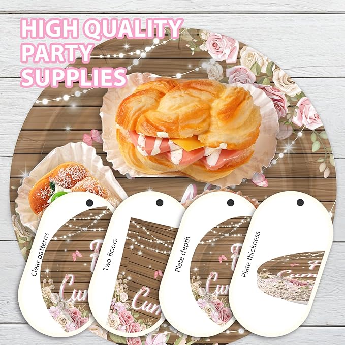 96Pcs Pink Feliz Cumpleaños Party Decorations Pink Wooden Floral Plates and Napkins Mexican Fiesta Birthday Tableware Set for Girls Women Mother's Day Mexico Spanish Birthday Party Supplies, Serves 24