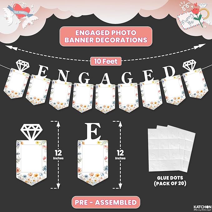 KatchOn, Large Engaged Banner for Pictures - 10 Feet, No DIY | Engagement Photo Banner for Engagement Party Decorations | Just Engaged Decorations, Picture Frames for Anniversary Decor, Wedding Decor