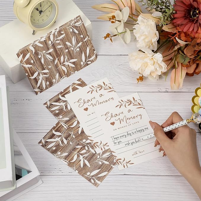 Pajean 50 Pcs Share a Memory Cards for Collections of Life, Memory Cards Box for Guest Ideas Funeral Graduation Wedding Bridal Shower Birthday Anniversary Retirement(Wood Color)