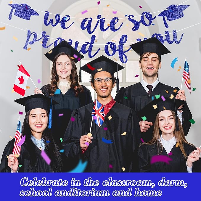 2026 Graduation Decorations Pre-Strung Blingbling We Are So Proud of You Banner Glitter Graduation Garland for Class of 2026 High School College Grad Party (Navy Blue)