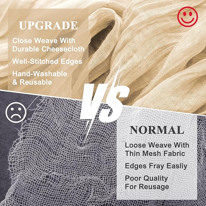 Wokceer Cheesecloth Table Runner 2Pack 10FT Sand Boho Christmas Gauze Cheese Cloth Table Runner for Party Easter Rustic Sheer Table Runners for Baby Bridal Shower Wedding Table Decor