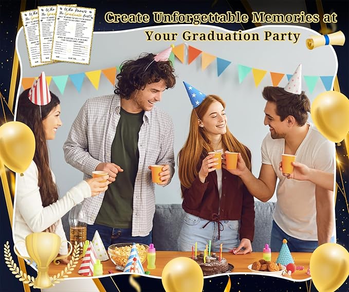 36PCS Who Knows Graduate Best Graduation Game Cards - Class of 2026 Graduation Party Games Card Graduation Games for Parties Senior High School College Graduation Party Favor Supplies