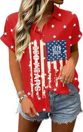 4th of July Shirts Women American Flag Patriotic Shirt Independence Day Short Sleeve Button Down Outfits