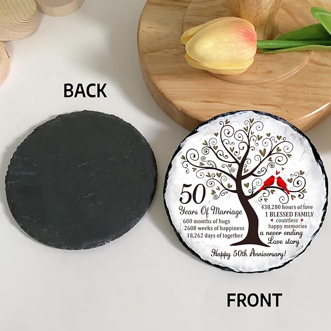 Golden Couple Slate Plate – 50th Wedding Anniversary for Parents, Gifts for Husband and Wife – Unique Decorative Keepsake Sign to Celebrate 50 Years of Love and Marriage
