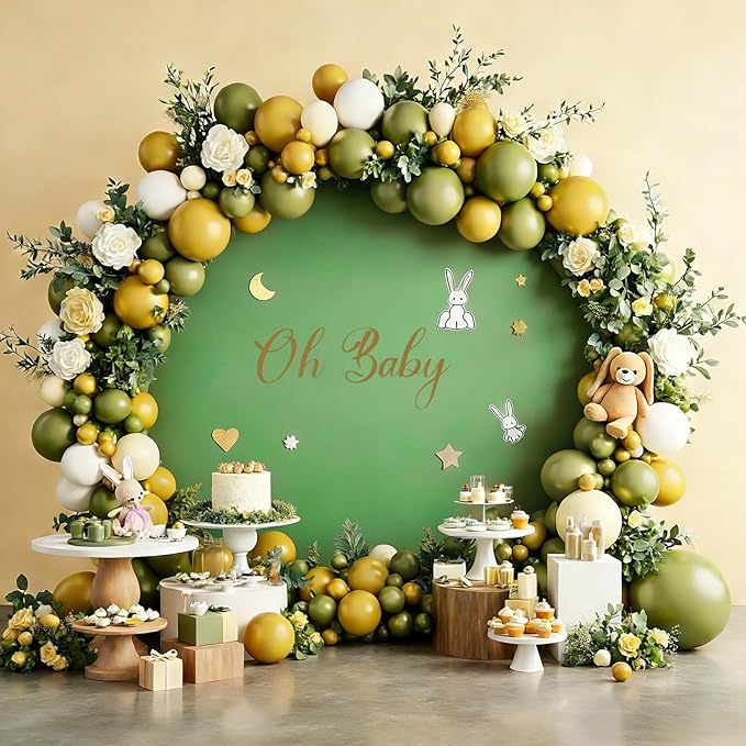 Gallety 7.2FT Sage Green Round Backdrop Cover with Size Adjuster & 4 Metal Clips, Universal Fit for 5ft-7.2ft Circle Stand, Polyester Fabric Arch Backdrop Cover for Wedding, Birthday Party Decor