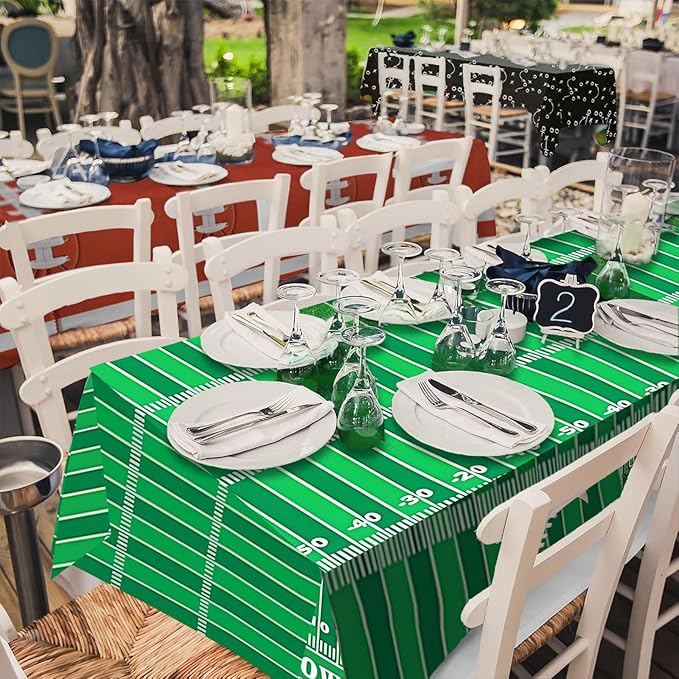 OQOQ Football Party Decorations Table Cloth(3 Packs), 108x54 Inches Football Theme Disposable Tablecloth Plastic Table Cover for Birthday Super Bowl Games Decor