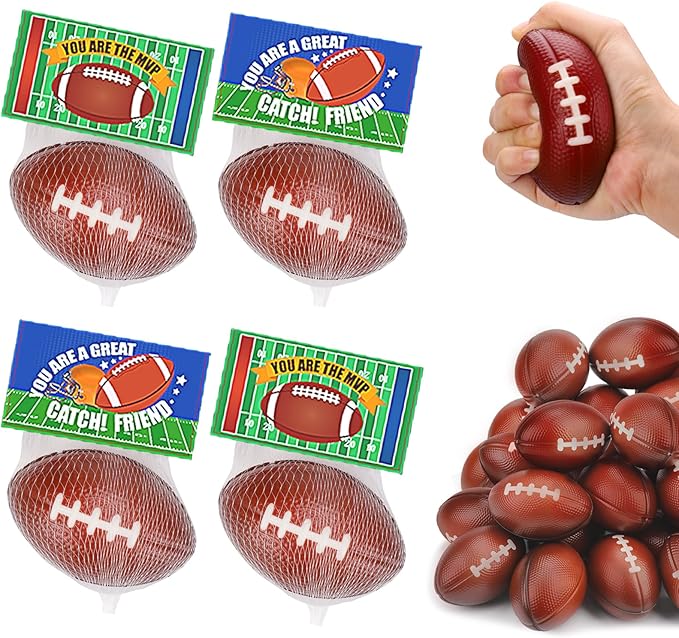 24 Pack Footballs Stress Balls Sport Party Favors for Kids 4-8 8-12 Bulk Foam Football Decorations Goodie Bag Stuffers Easter Basket Fillers Classroom Prizes Boys Footballs Birthday Party Suppliers