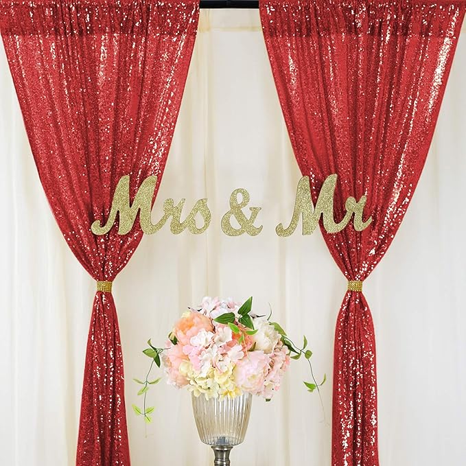 B-COOL 4 Panels 2ftx8ft Red Valentines Backdrop Sequin Backdrop Curtain Drapes Fabric for Ceremony Wedding Holiday Birthday Party Photography Decorations
