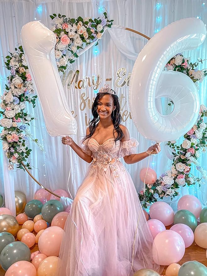 40 Inch Number 8 Balloon, White 8 18 28 80 Birthday Balloons for Men Boys, 8th Birthday Decorations Party Supplies, Wedding, Graduations