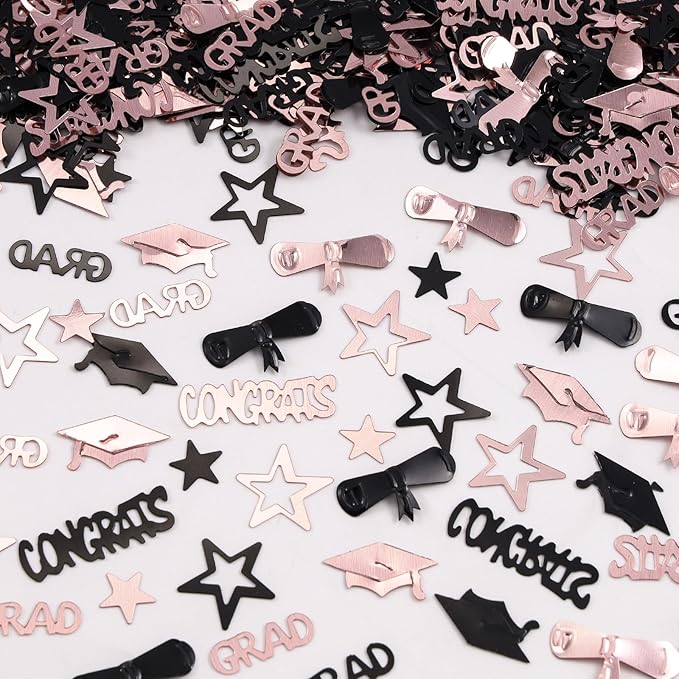 Pink and Black Graduation Confetti 2026, 1000 Pcs Congrats Grad Confetti Class of 2026 Party Table Centerpiece for Graduation Party Decorations