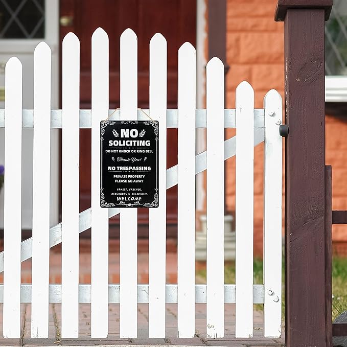 Daily Decorative Signs No Soliciting Chic Metal Signs for Outdoor Yard Signs or Indoor-NO SOLICITING DO NOT KNOCK OR RING BELL-NO TRESPASSING PRIVATE PROPERTY