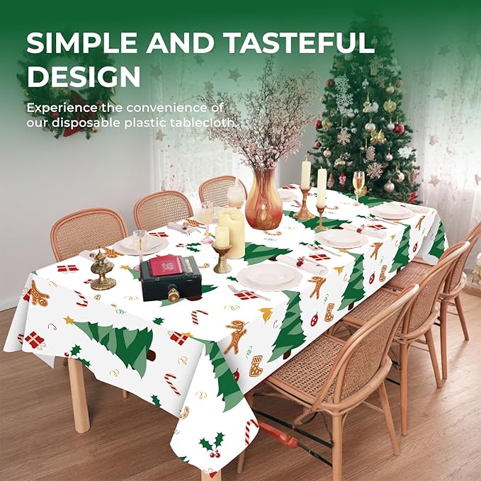 6 Pack Christmas Tree Tablecloth Disposable Plastic Tablecloth Table Cover for Christmas Party Decoration Supplies 54 x 108 Inches (Christmas Tree)
