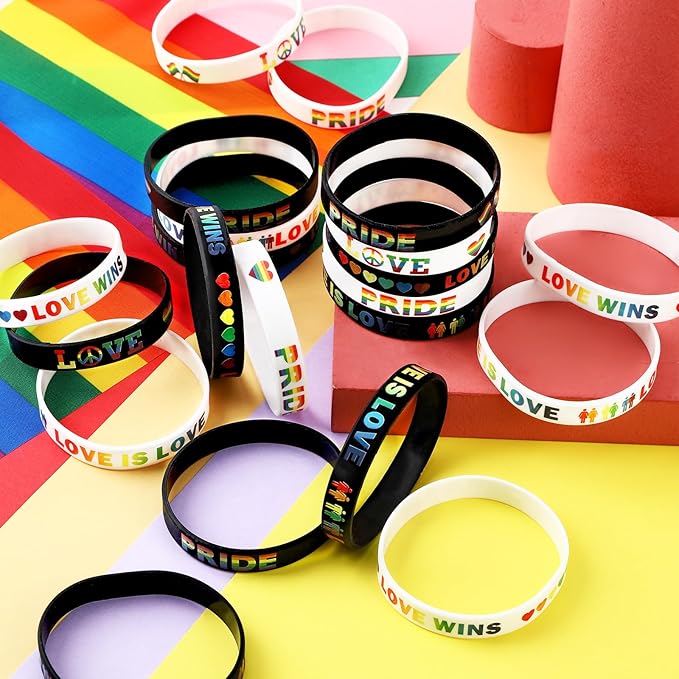 JUNEBRUSHS 42pcs Rainbow Gay Pride Silicone Bracelets LGBT Support Rubber Wristbands for Pride Day Month Parades Decorations Party Accessories Supplies