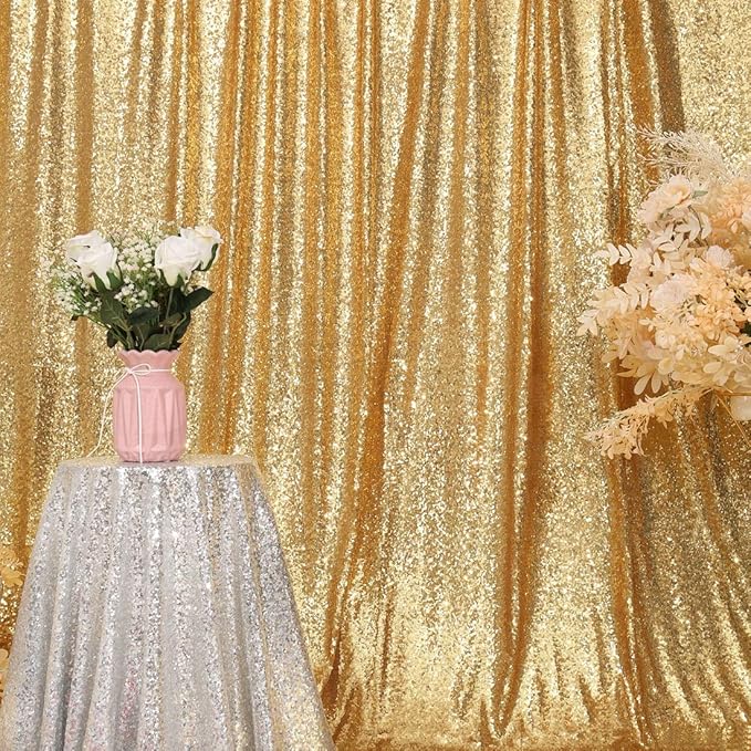 Juya Delight 7ft x 7ft New Gold Sequin Photography Backdrop Curtain for Party Banquet Festival Wedding Anniversary Exhibition
