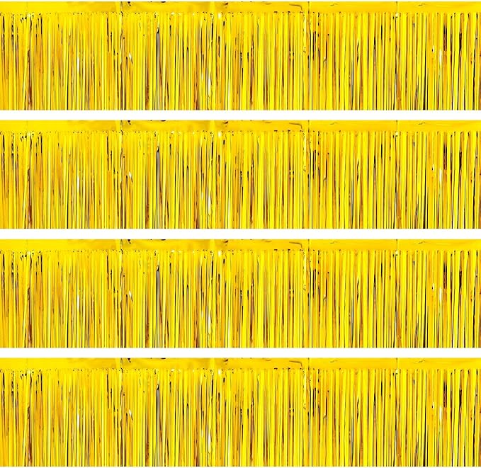 4 Packs Foil Fringe Garland Tinsel Streamers Shiny Wall Hanging Birthday Banner Backdrop for Graduation Wedding Anniversary Celebration Happy Birthday Party Decorations Gold