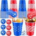 32 Pcs Red Blue White Party Game Set Include 16oz Patriotic Plastic Cups with 8 Star pattern Balls,4th of July Cups Memorial Independence Day Veterans Labor Juice Beverage Toss Game Supplies