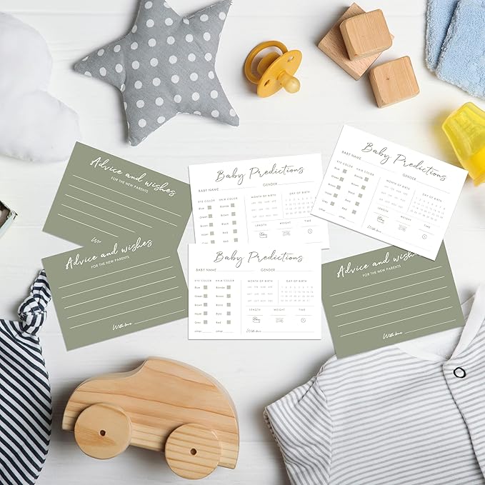 Baby Predictions and Advice Cards, 5" x 7" Minimalism Baby Shower Predictions Cards, Daily Party Games & Activities Favors for Newparents - G05