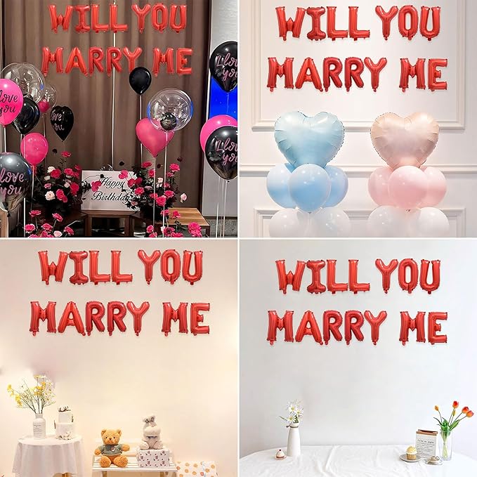 2 Set 28Pcs Red Will You Marry Me Letter Balloons 16in Balloon Foil Letter Decorations Party Decor Red Letter Balloons Will You Marry Me Party Supplies