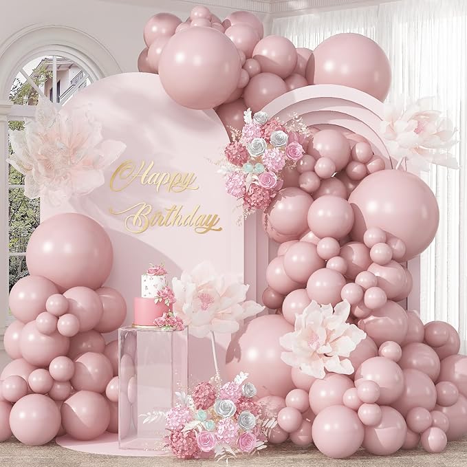 Cavern Pink Balloons Arch Boho Pink Balloons Garland Retro Dusty Blush Rose Balloon Different Sizes Helium Latex Balloon Girls Birthday Party Decoration Wedding Bridal Baby Shower Bachelorette