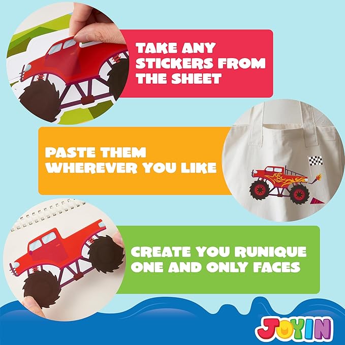 JOYIN 24 Sheets 9"x6" Make a face Stickers for Kids, Make Your Own Monster Truck Stickers, Party Favors Kids Crafts, Goodie Bags Stuffers Classroom Activities