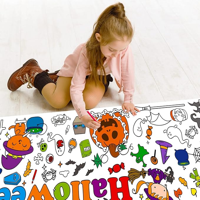 Halloween Coloring Tablecloth,30 x 72 Inches Giant Coloring Poster Halloween Paper Coloring Banner for Party Decorations