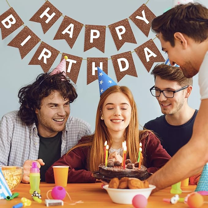 Hooqict Happy Birthday Banner Brown Birthday Party Decorations Backdrop for Kids Adults Celebrations Brown Chocolate Party Banner Sign Wall Porch Door Hanging Garland