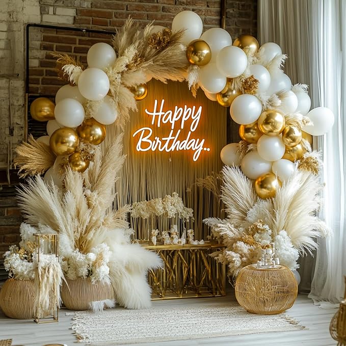 PartyWoo White and Gold Balloon Arch Kit Garland 152pcs Different Sizes of 18 12 10 5 Inch Off White Sand Metallic Gold Boho Balloons for Baby Shower Graduation Wedding Birthday Party Decorations