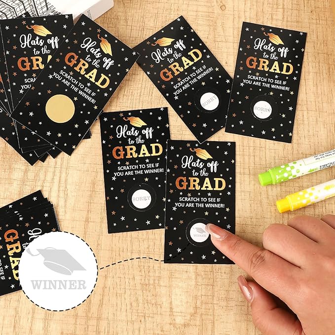 COCHIE 30 Cards Scratch Off Graduation Party Game, Class of 2025 Door Raffle Grad Games, Graduation Parties Supplies Favor Decorations (Black Gold)
