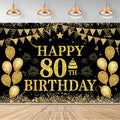 80th Birthday Decorations for Men Women - Happy 80th Birthday Banners Decorations Black Gold 80 Years Birthday Party Favor Backdrop for 80th Birthday Party Sign Decor (71 x 45 inch)