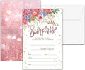 Birthday Party Invitations, Floral Glitter Birthday Invitations, Double-Sided Fill In Birthday Invites, Birthday Party Favors Decorations Supplies, 20 Cards With 20 Envelopes(Invite-A03)