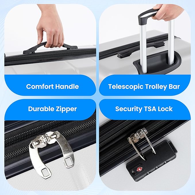 Simple Deluxe 20/24/28 Inch Expandable Hardside Carry On with Spinner Wheels & TSA Lock, ABS Hard Shell Lightweight Rolling Luggage Suitcase, White