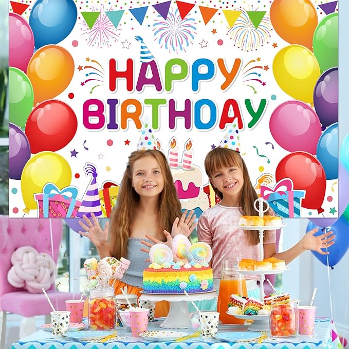 Happy Birthday Banner - Birthday Decorations for Kids Colorful Birthday Party Banners Welcome Happy Background Sign for Theme Party Decorations Indoor Outdoor