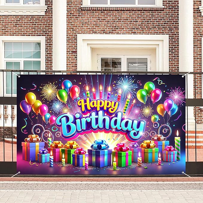 Nuxovilar Vibrant "Happy Birthday" Party Banner - Large 71"x43" Birthday Backdrop, Yard Sign, Colorful Decorations for All Ages, Indoor & Outdoor
